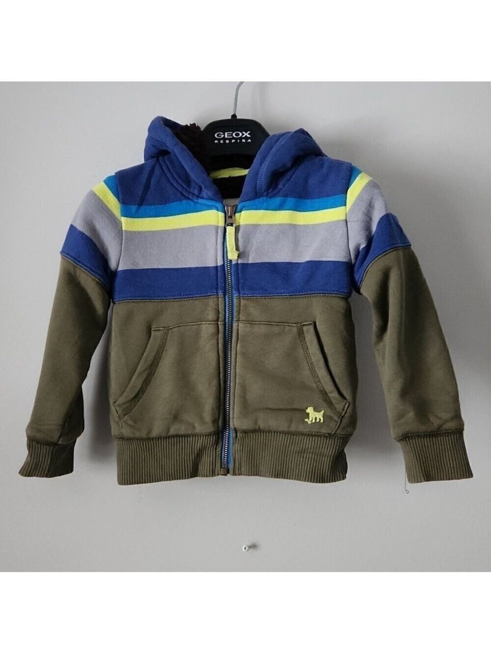 MINI BODEN | hoodie jacket sherpa luned striped green blue sz 18 24
